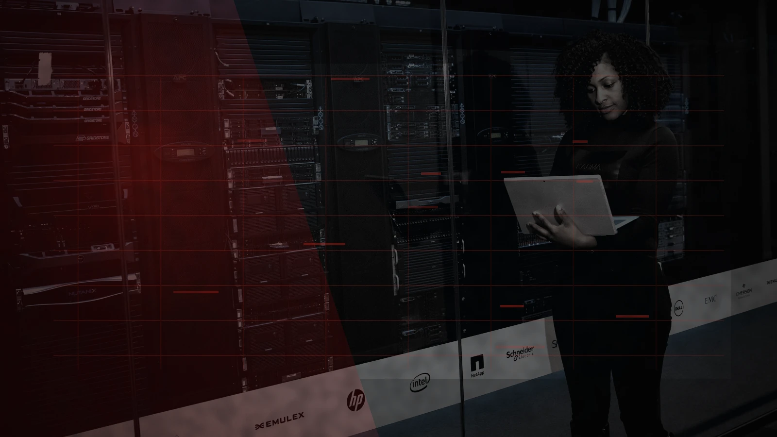 Engineer monitoring server racks, transformed into a cinematic cyberattack response scene