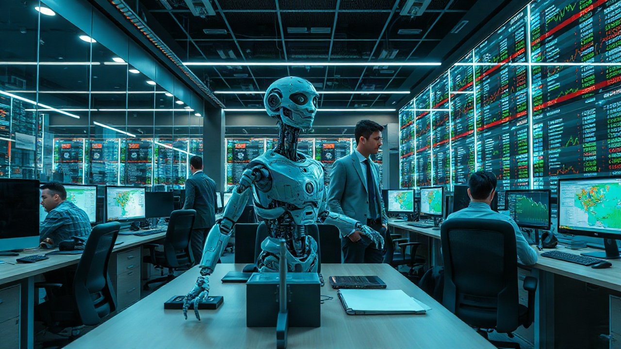 Financial market map showing AI agents connected to research, execution, liquidity and independent risk controls