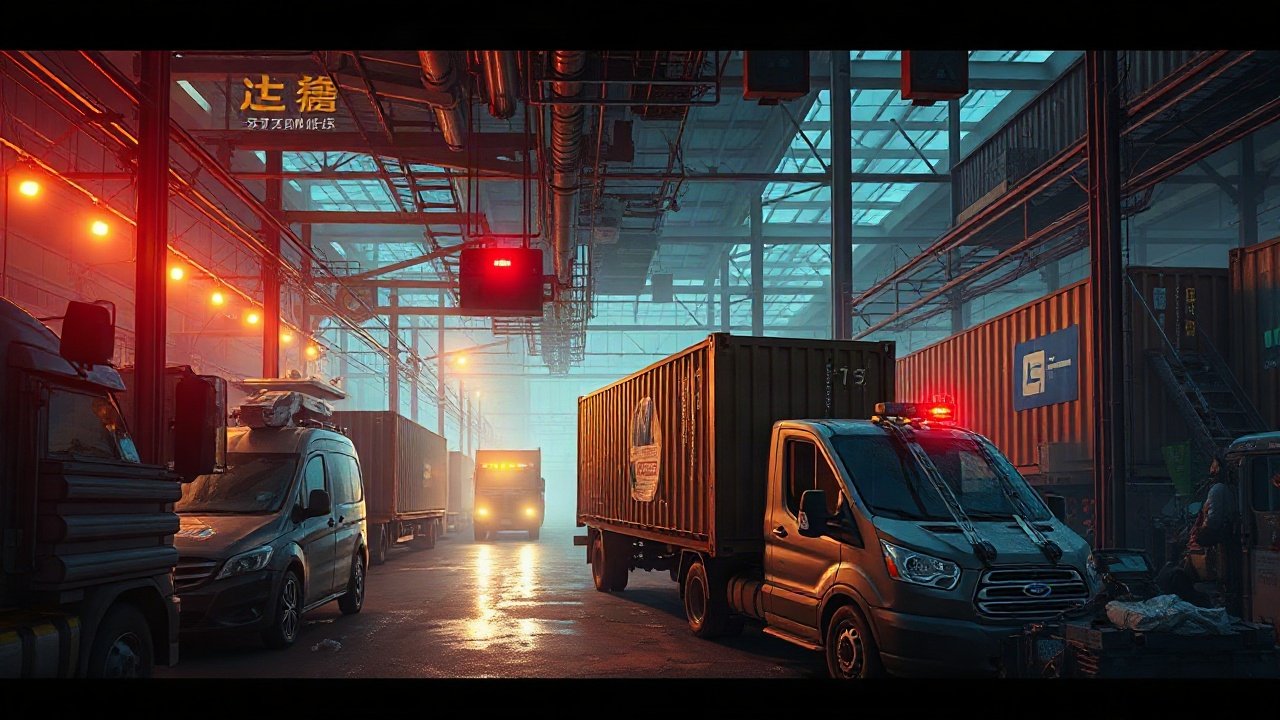 Automated supply chain showing ports, warehouses and shops linked by digital planning systems
