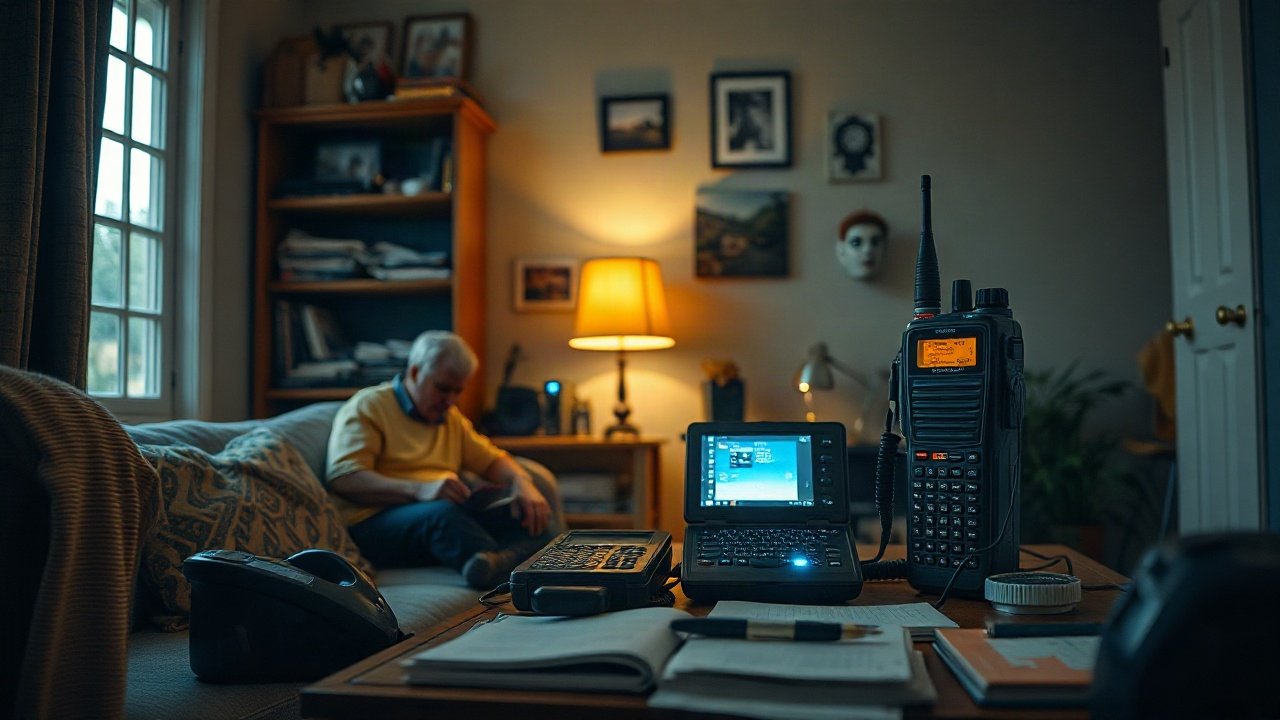 Walkie-talkies in an emergency kit shown in a practical real-world preparedness context