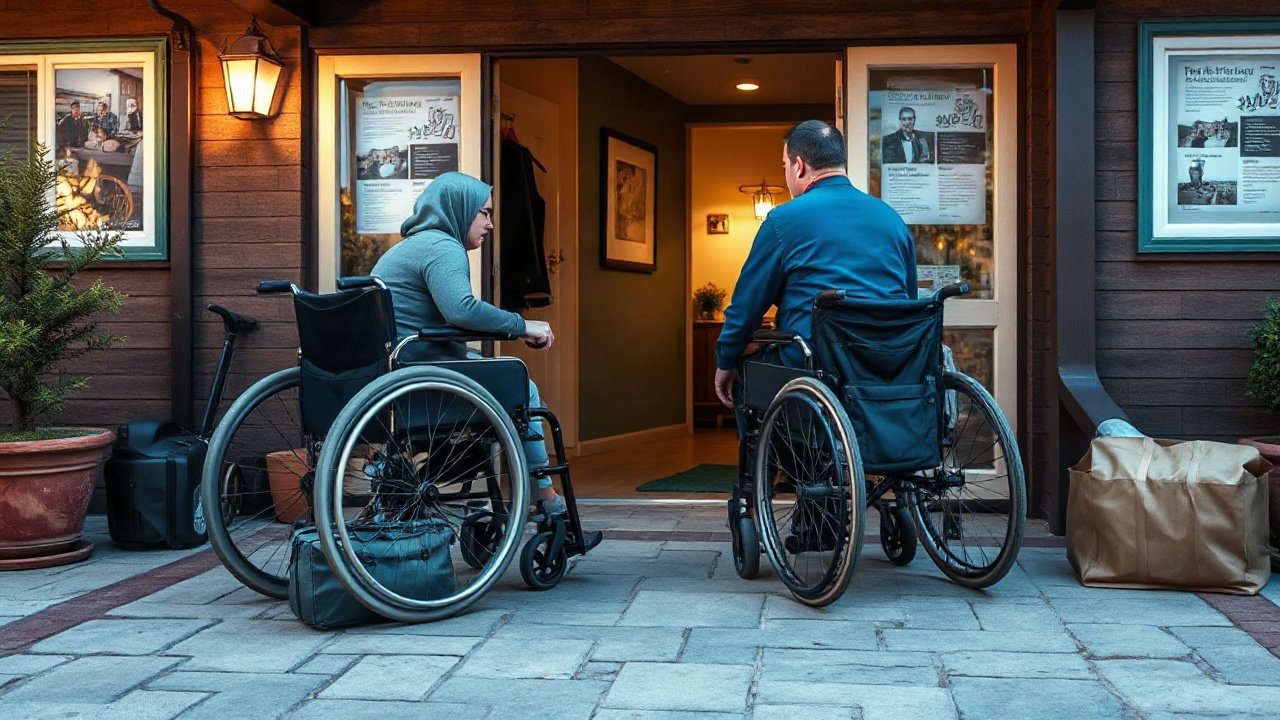 Evacuating with a wheelchair shown in a practical real-world risk or preparedness context