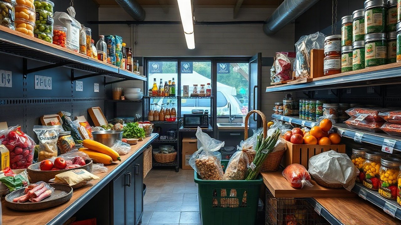 Small UK kitchen using compact rotating emergency food storage in ordinary cupboards