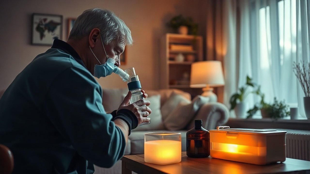Using a nebuliser during a power cut shown in a practical real-world preparedness context