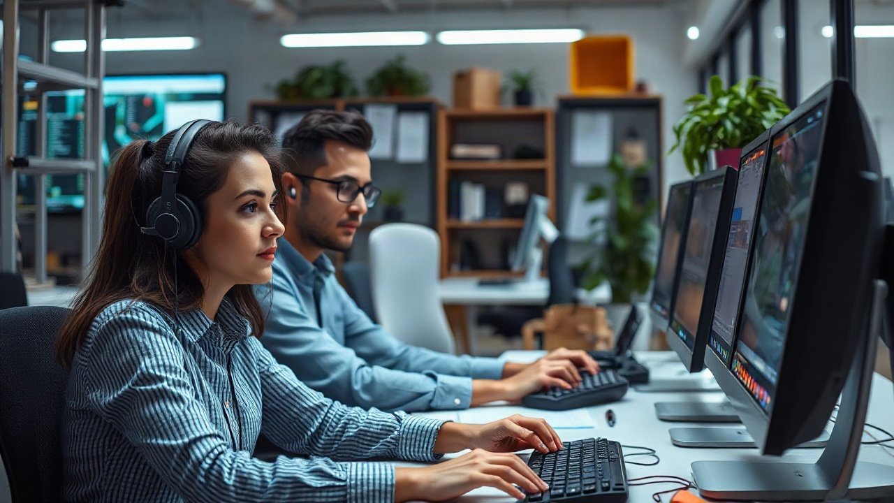 Early-career workers learning alongside AI tools under supervision from experienced staff