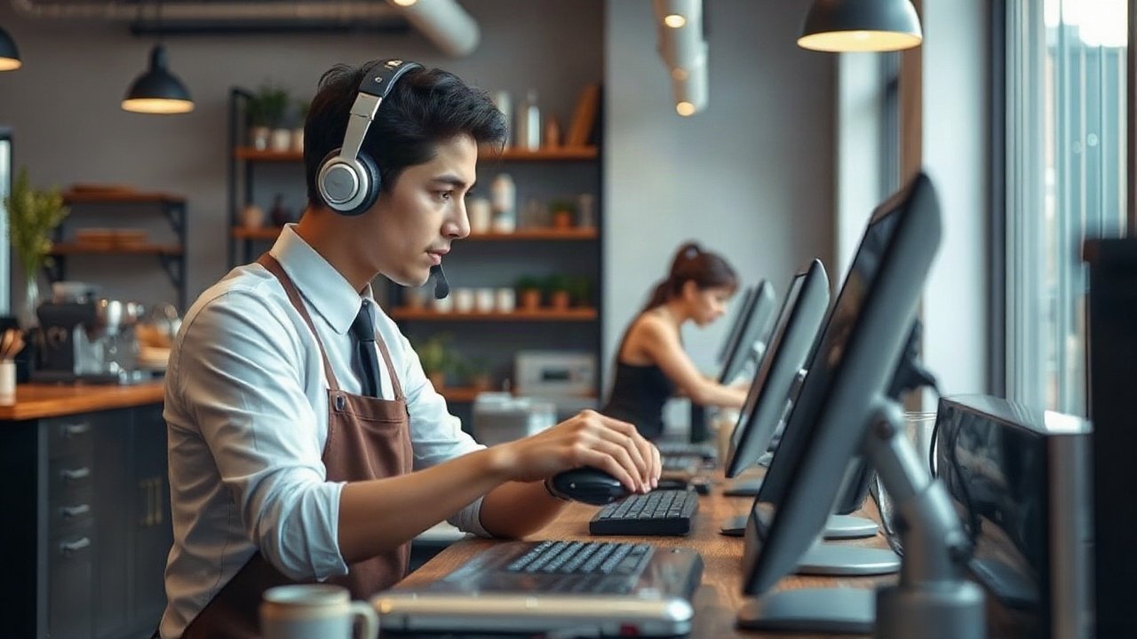 Baristas using AI-assisted tools while handling role-specific work