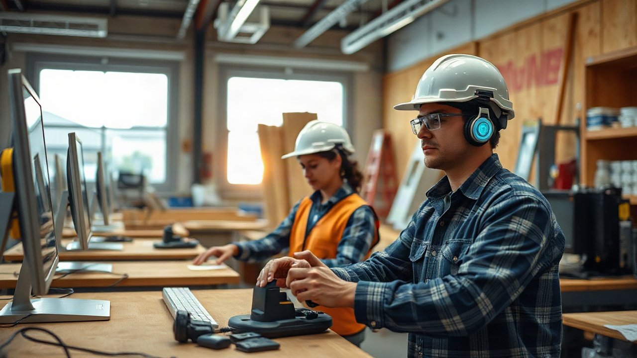 Carpenters using AI-assisted tools while handling role-specific work