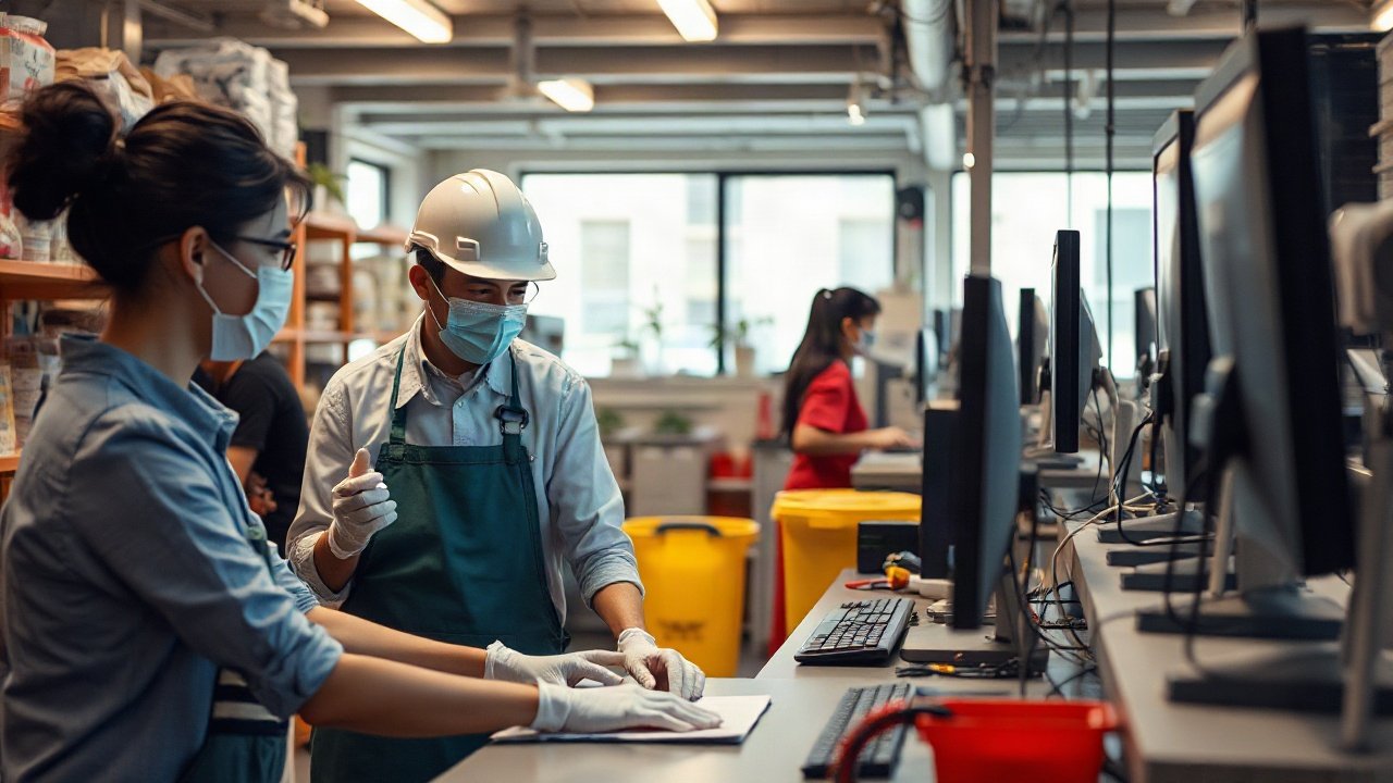 Cleaners using AI-assisted tools while handling role-specific work