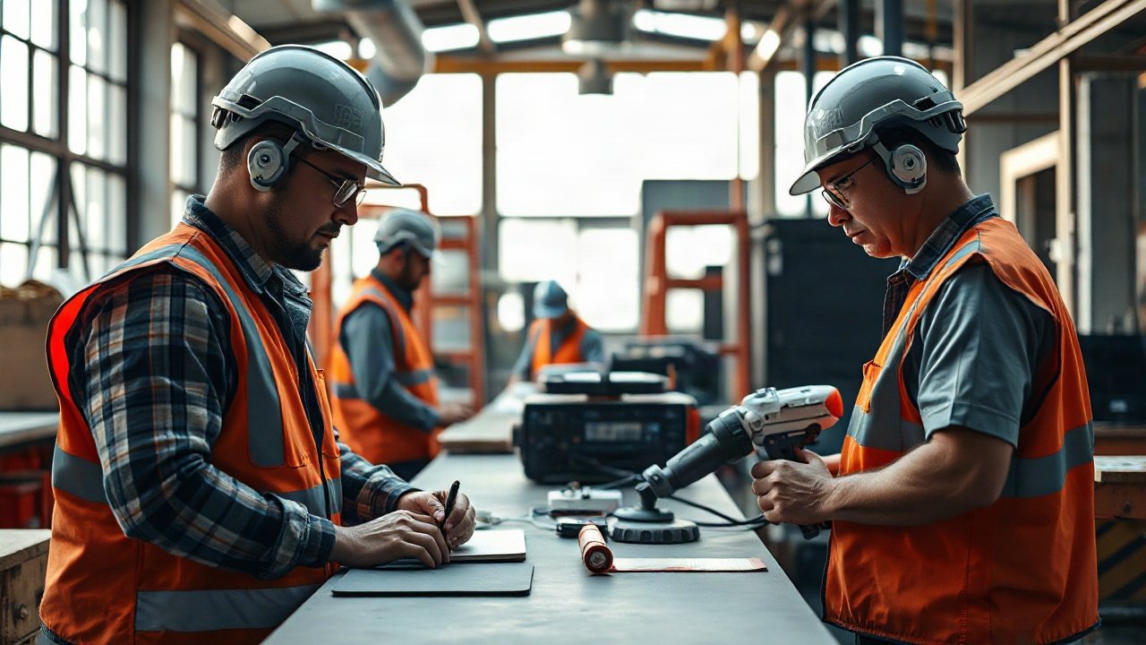 Construction Workers using AI-assisted tools while handling real-world work