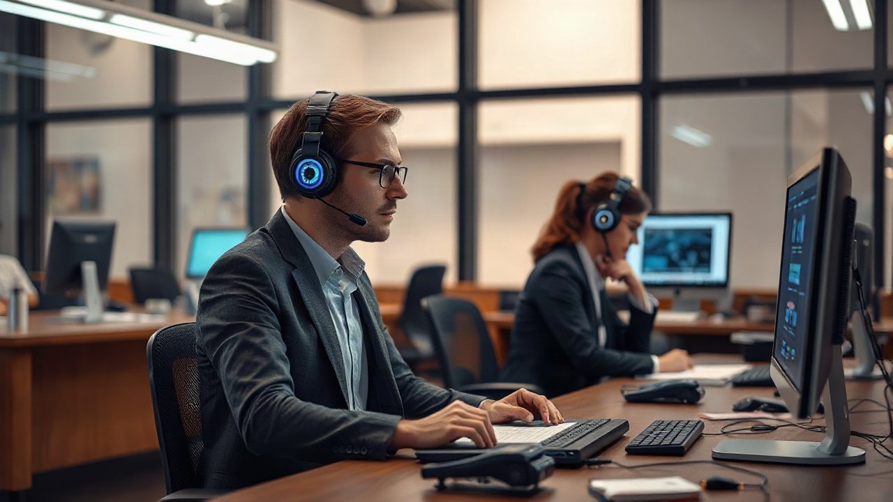 Court transcription specialist reviewing an AI-generated hearing transcript against recorded courtroom audio