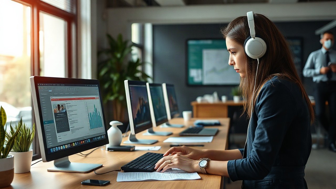 Executive assistant coordinating meetings and priorities while an AI assistant handles routine calendar tasks