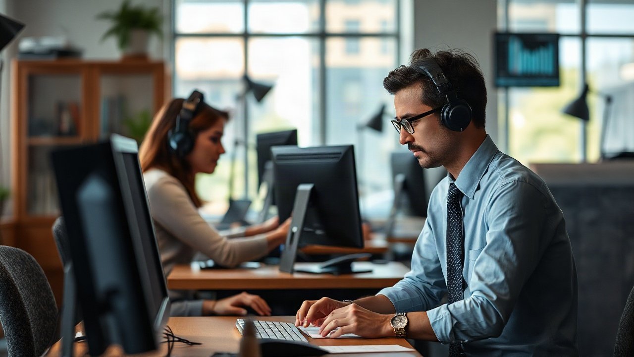 Professional interpreter working alongside real-time AI translation tools in a live meeting