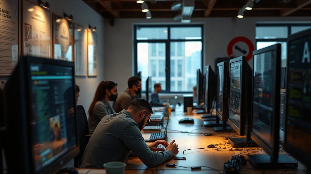 IT professional supervising AI-assisted support, cloud systems and security dashboards in a modern operations centre