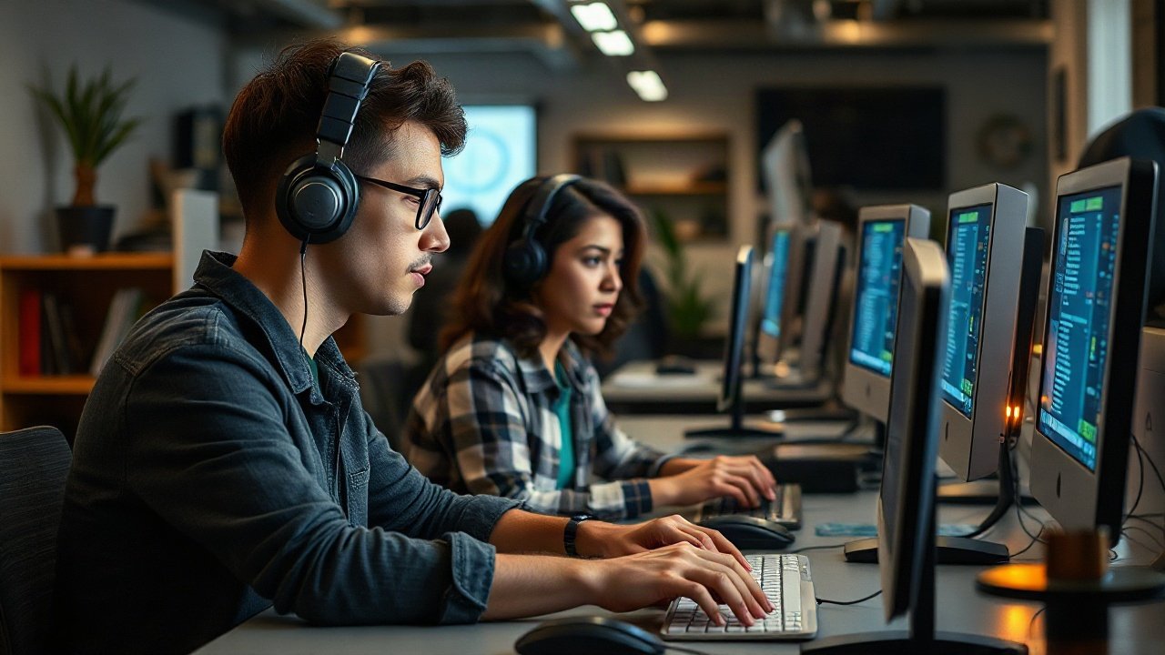 Junior developer reviewing AI-generated code with a senior engineer during code review