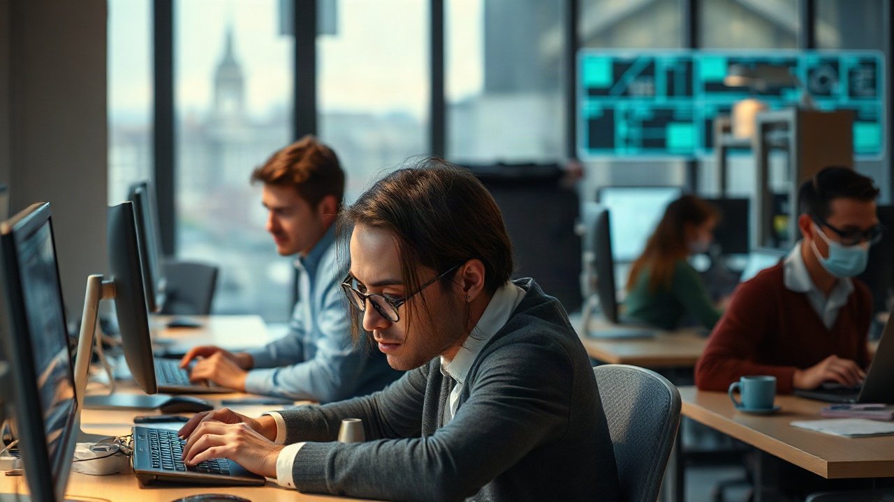 Knowledge manager reviewing AI-assisted enterprise search, taxonomy and document governance