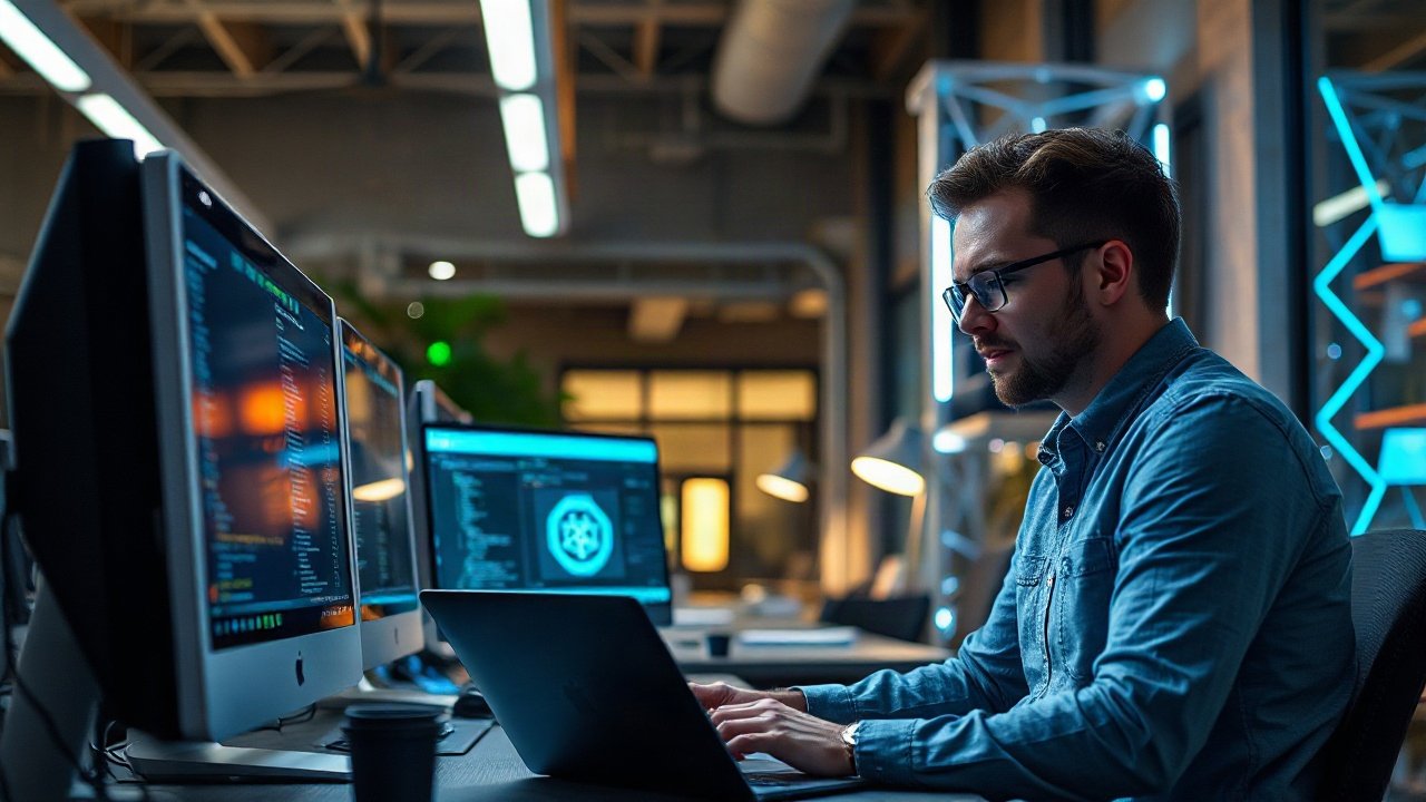 Kubernetes engineer reviewing AI-assisted cluster configuration and production observability dashboards