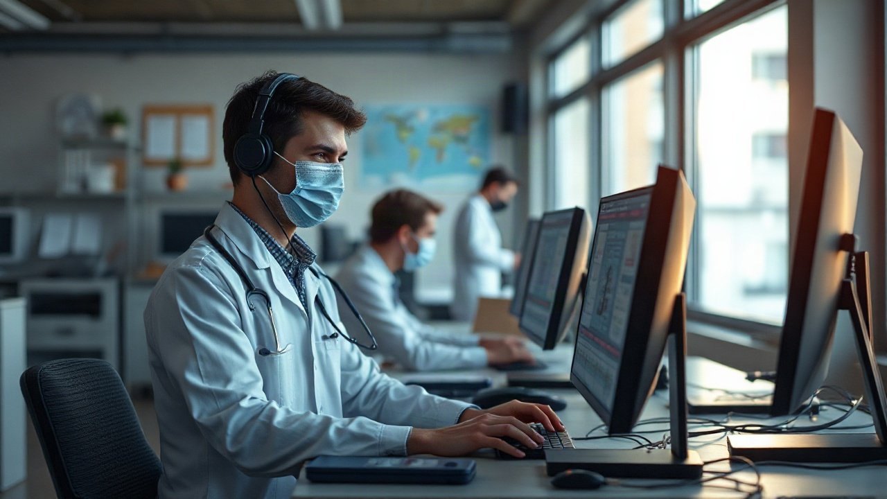 Clinical coder reviewing AI-suggested diagnostic codes against an electronic patient record