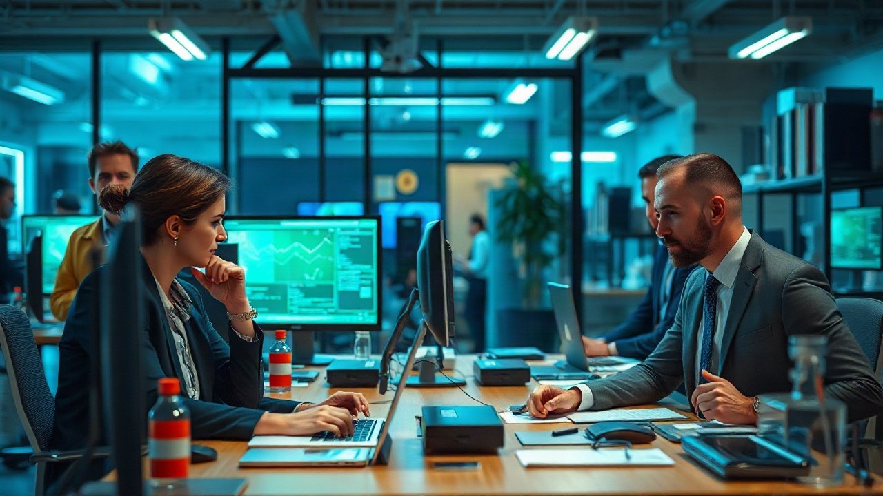 Operations manager supervising an AI-enabled workflow and performance dashboard