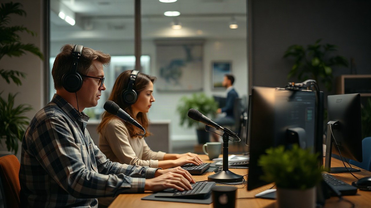 Podcasters using AI-assisted tools while handling role-specific work