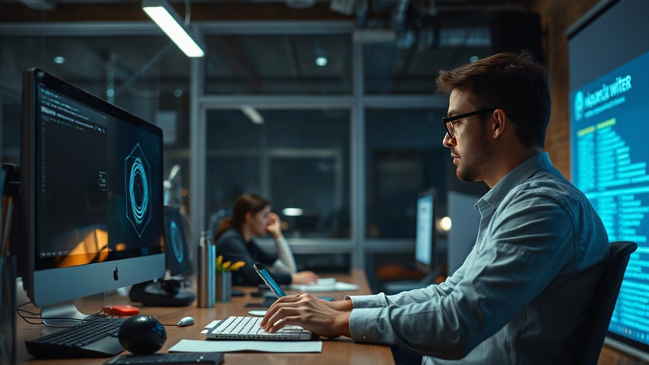 Screenwriters using AI-assisted tools while handling role-specific work