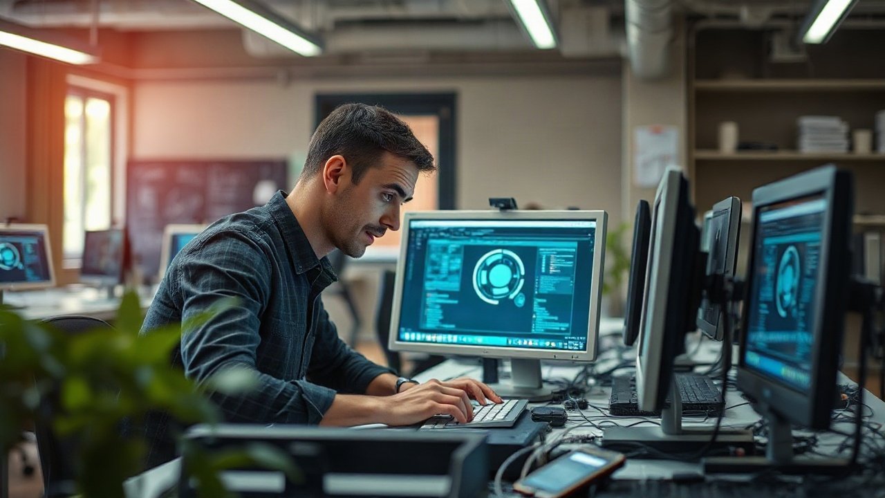 Software engineer reviewing AI-generated code alongside architecture and production reliability dashboards