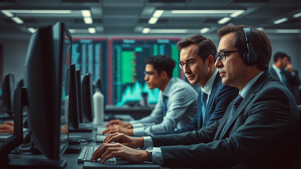 Stockbrokers using AI-assisted tools while handling role-specific work