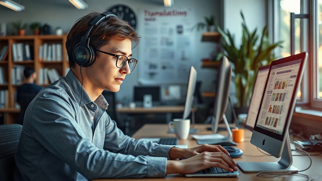 Professional translator checking AI-translated documents against specialist source material