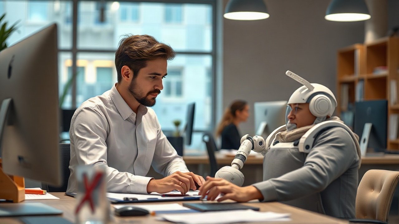 Insurance underwriter reviewing AI risk analysis and policy terms