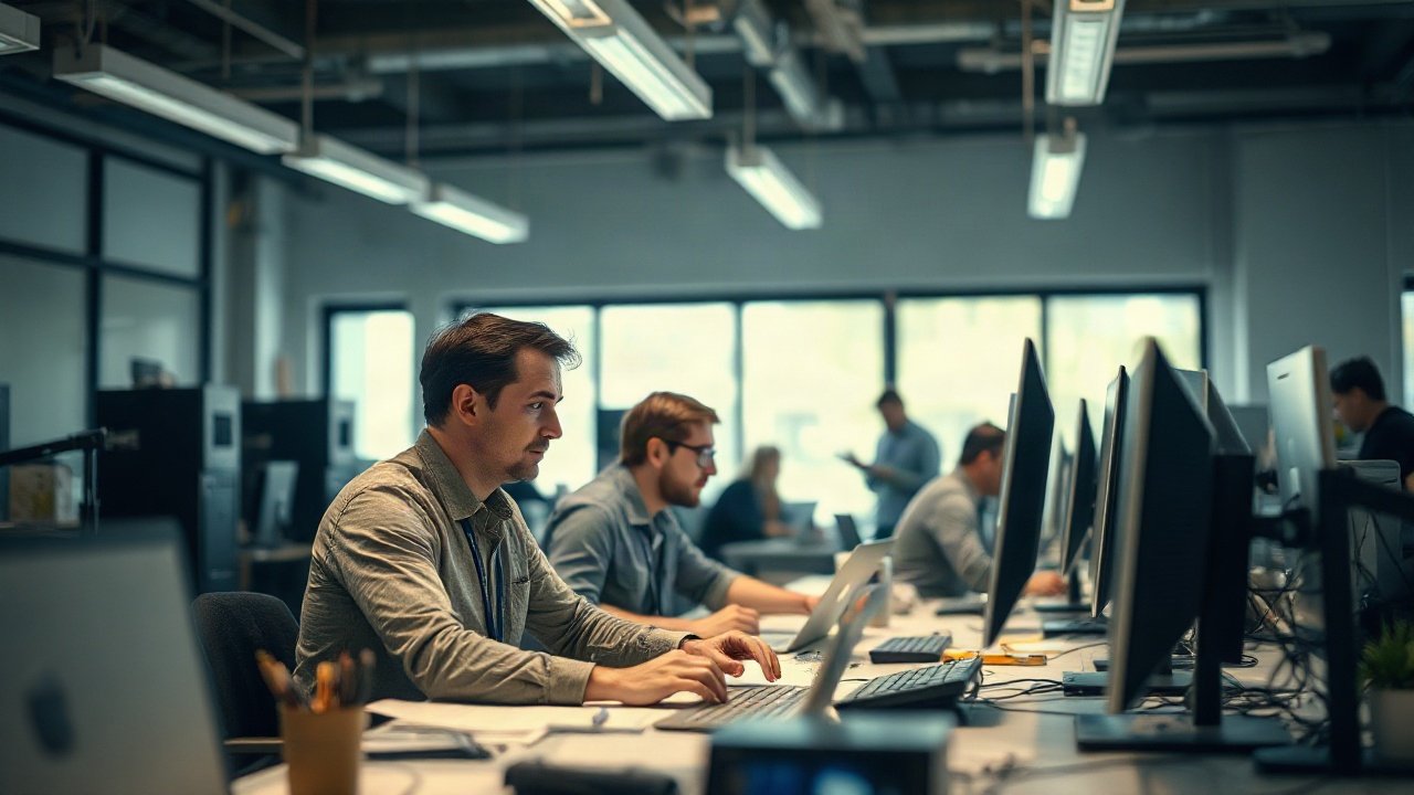 VFX artist reviewing AI-generated visual effects and compositing work on studio monitors