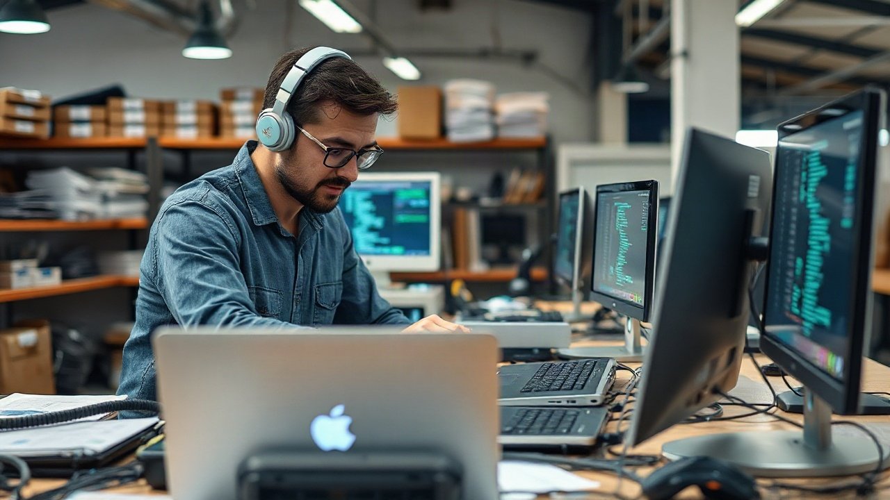 Web developer reviewing an AI-generated website alongside accessibility, performance and security diagnostics