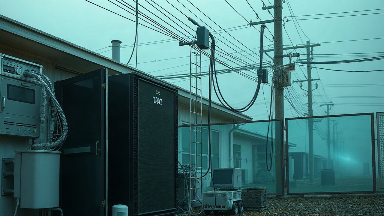 AI data centre connected to grid demand and network-capacity charts