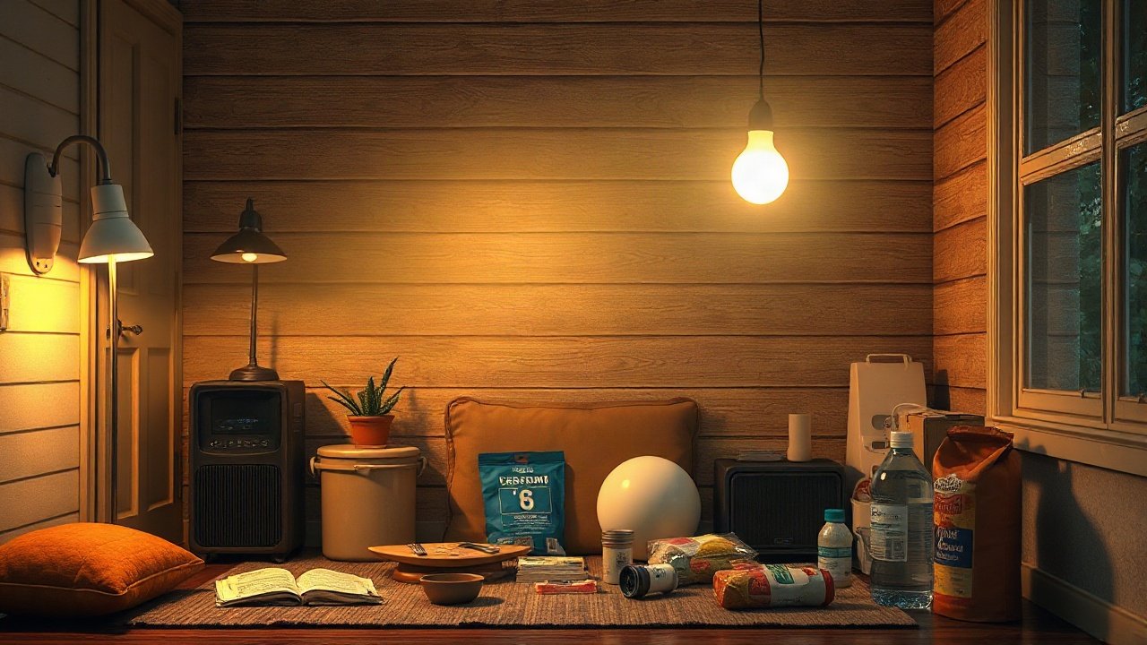 Emergency lighting during a power outage shown in a practical real-world context