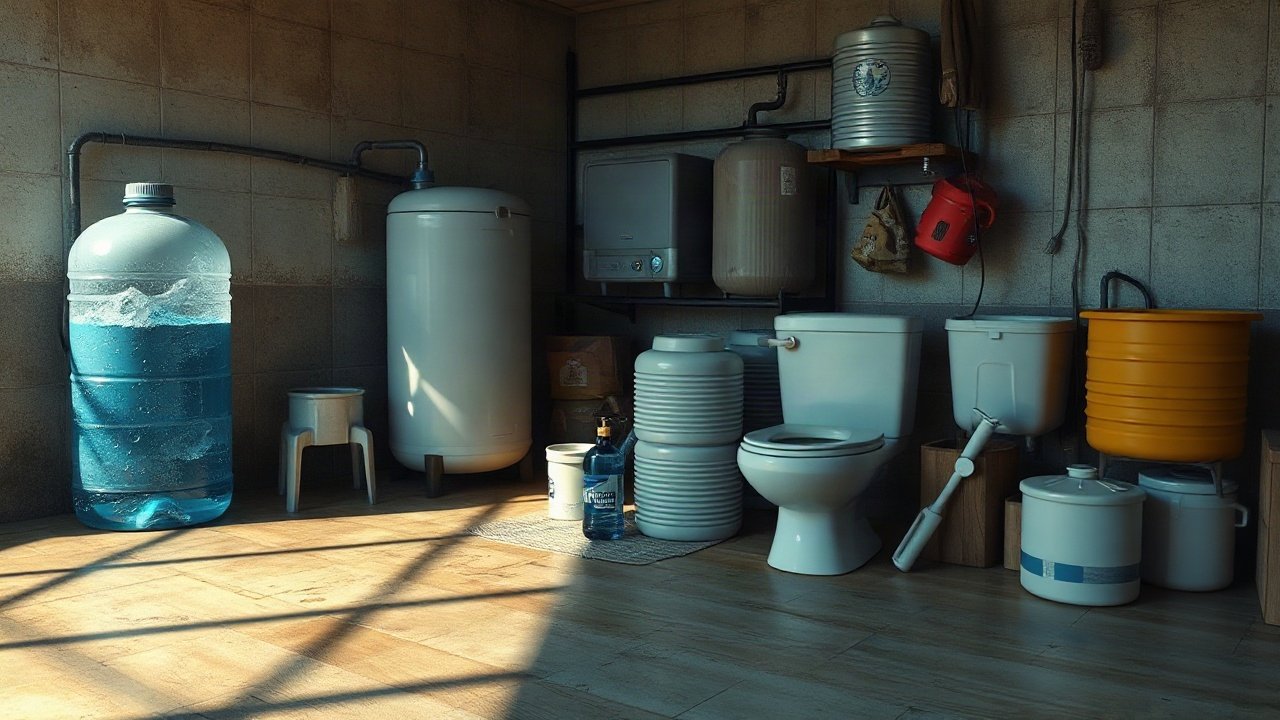 Coping with no running water shown in a practical real-world risk or preparedness context