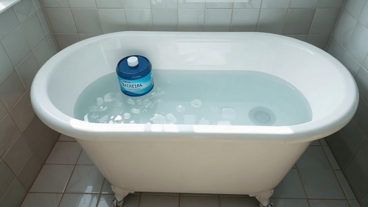 Bathtub prepared as temporary emergency water storage with clear separation from drinking water