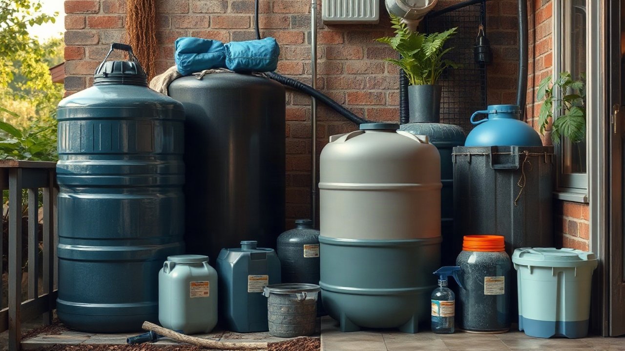 Home water-storage options arranged in cupboards and utility space