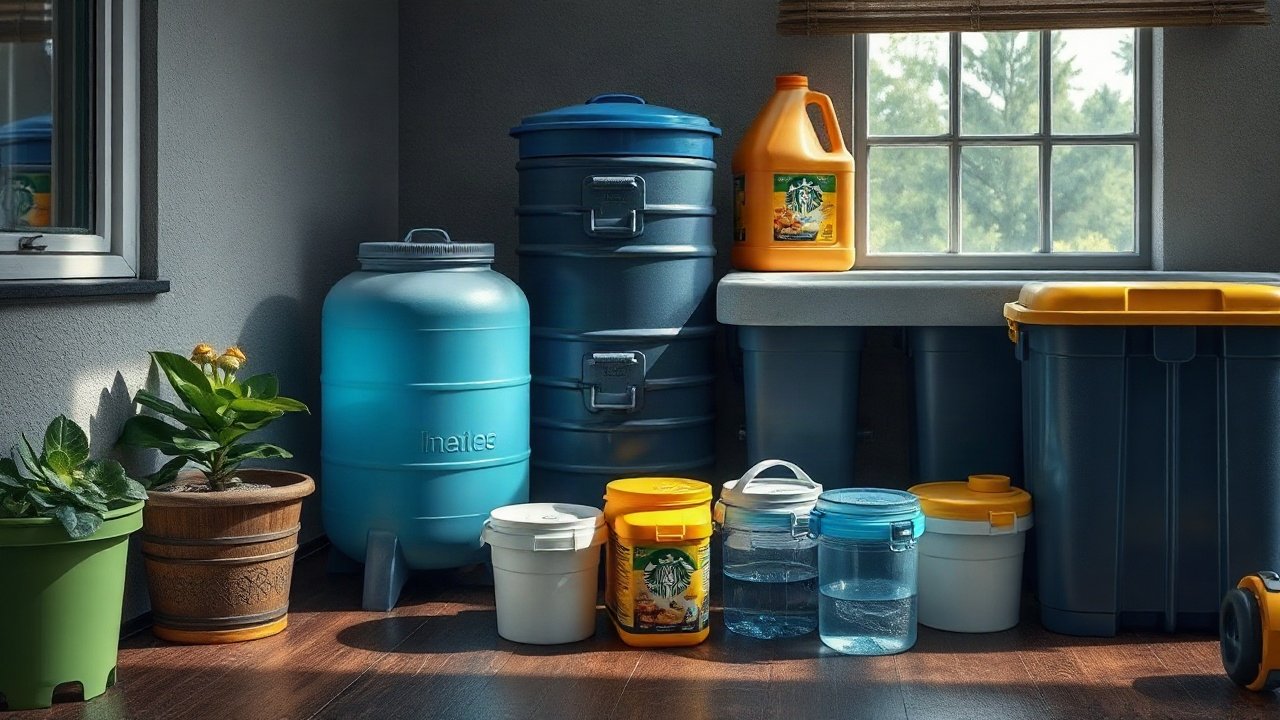 Recommendations for emergency water storage shown in a practical real-world context