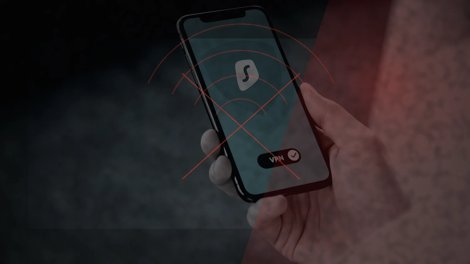 Smartphone showing a secure network connection, transformed into a dark emergency scene about disconnecting during a cyber incident