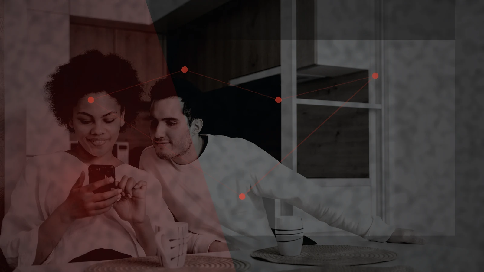 Couple checking a smartphone together, illustrating a family verification rule for suspicious calls and messages