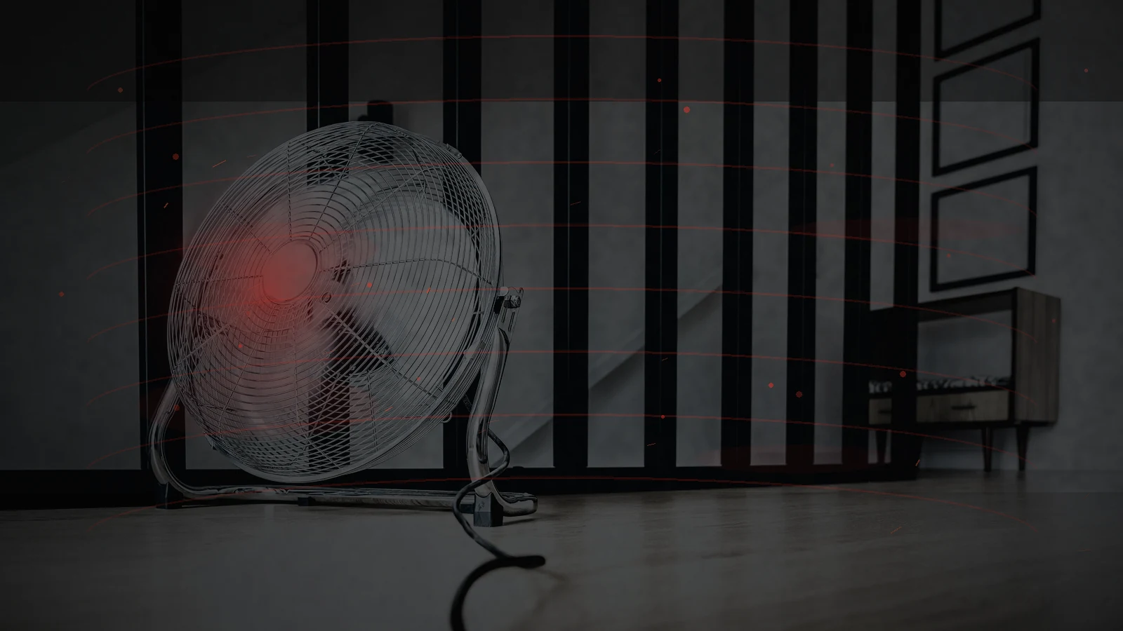 An electric fan sitting powerless during a dangerous summer blackout and indoor heat emergency